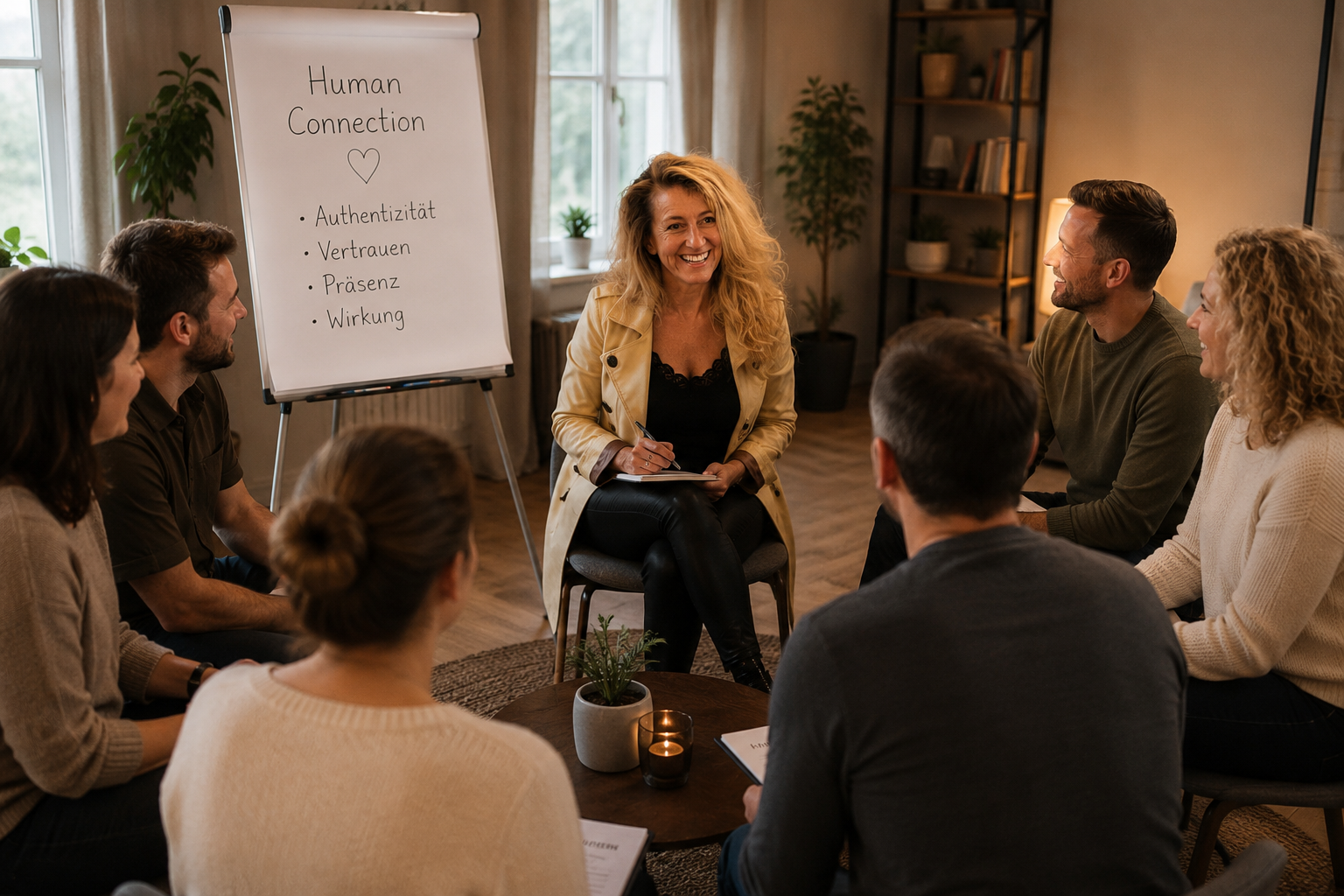 Kleine Workshop-Gruppe im Gespräch mit Carmen Cornelia Haselwanter